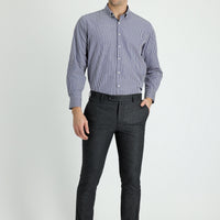 Light Smoke 7 Drop Super Slim Fit Extra Narrow Cut Patterned Classic Fabric Trousers