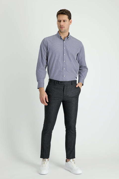Light Smoke 7 Drop Super Slim Fit Extra Narrow Cut Patterned Classic Fabric Trousers