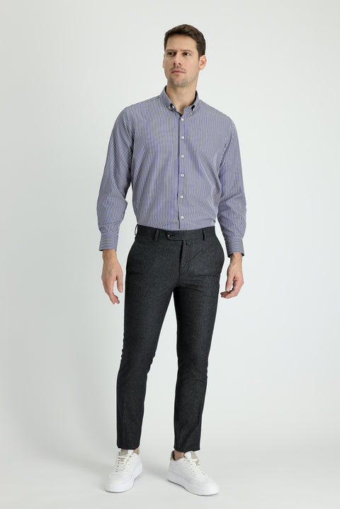 Light Smoke 7 Drop Super Slim Fit Extra Narrow Cut Patterned Classic Fabric Trousers