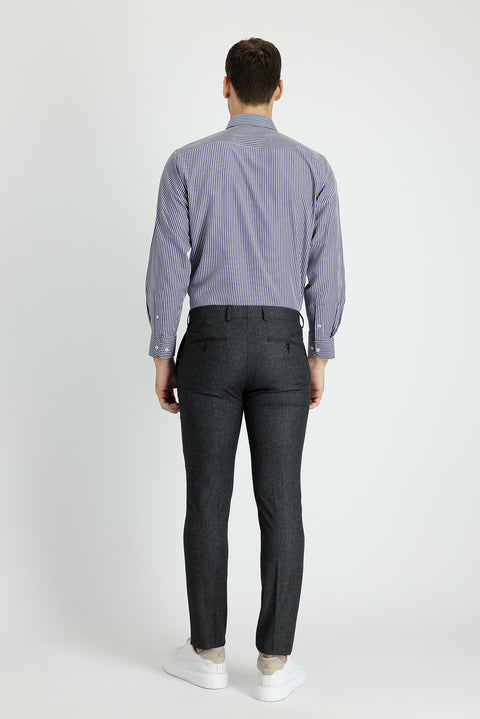 Light Smoke 7 Drop Super Slim Fit Extra Narrow Cut Patterned Classic Fabric Trousers