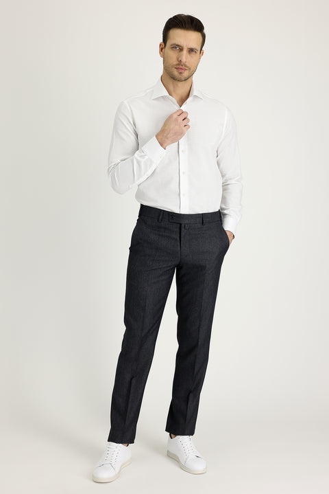 Dark Gray 7 Drop Slim Fit Classic Patterned Fabric Trousers