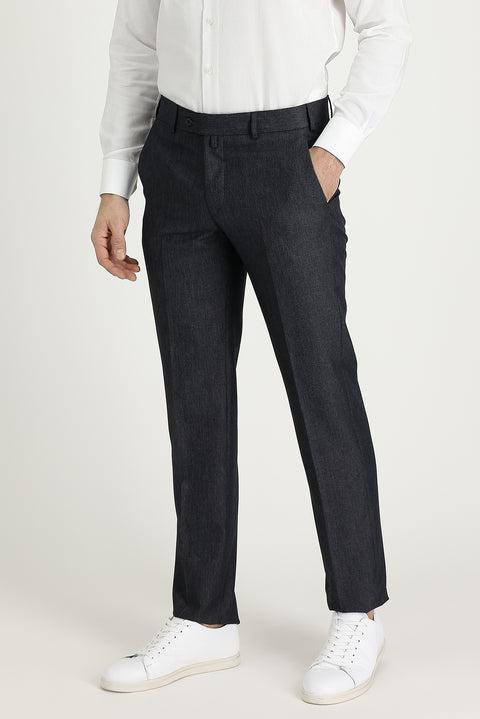 Dark Gray 7 Drop Slim Fit Classic Patterned Fabric Trousers