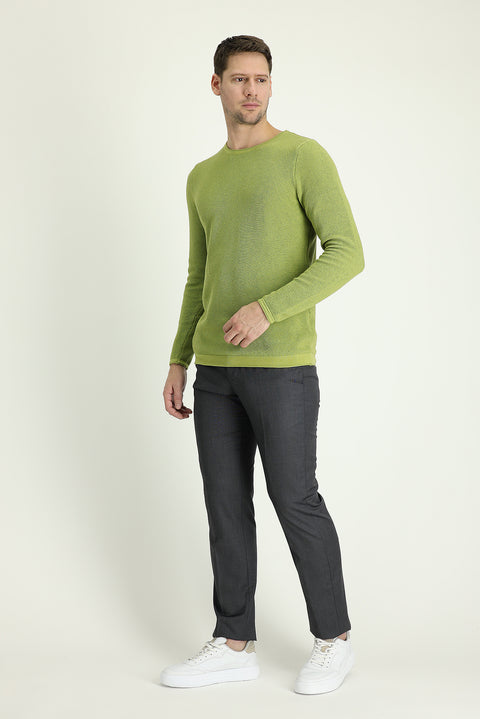 Koyu Antrasit 6 Drop Regular Fit Standart Kesim Klasik Desenli Kumaş Pantolon