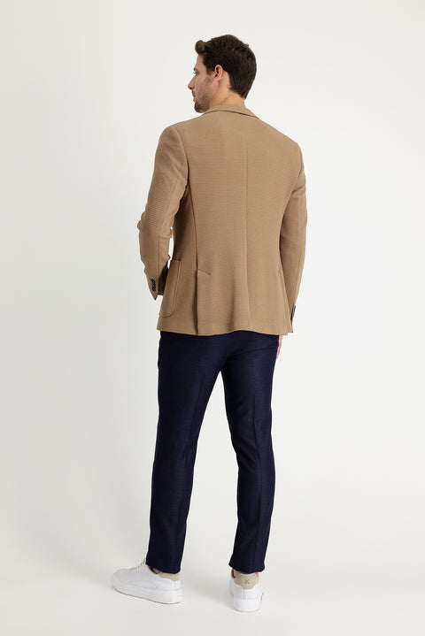 Orta Lacivert 7 Drop Super Slim Fit Eksra Dar Kesim Desenli Likralı Klasik Kumaş Pantolon