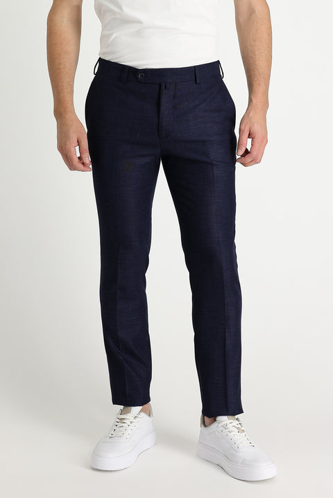 Orta Lacivert 7 Drop Super Slim Fit Eksra Dar Kesim Desenli Likralı Klasik Kumaş Pantolon