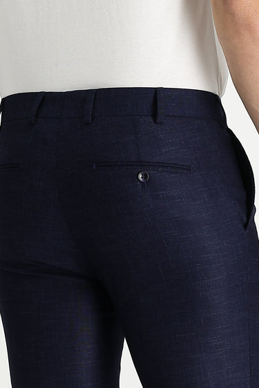Orta Lacivert Super Slim Fit Ekstra Dar Kesim Fit Desenli Likralı Klasik Kumaş Pantolon