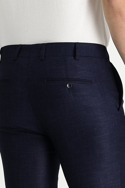 Orta Lacivert 7 Drop Super Slim Fit Eksra Dar Kesim Desenli Likralı Klasik Kumaş Pantolon