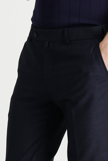 Koyu Lacivert Super Slim Fit Ekstra Dar Kesim Desenli Likralı Klasik Kumaş Pantolon