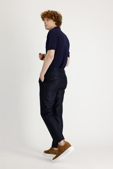 Koyu Lacivert Super Slim Fit Ekstra Dar Kesim Desenli Likralı Klasik Kumaş Pantolon