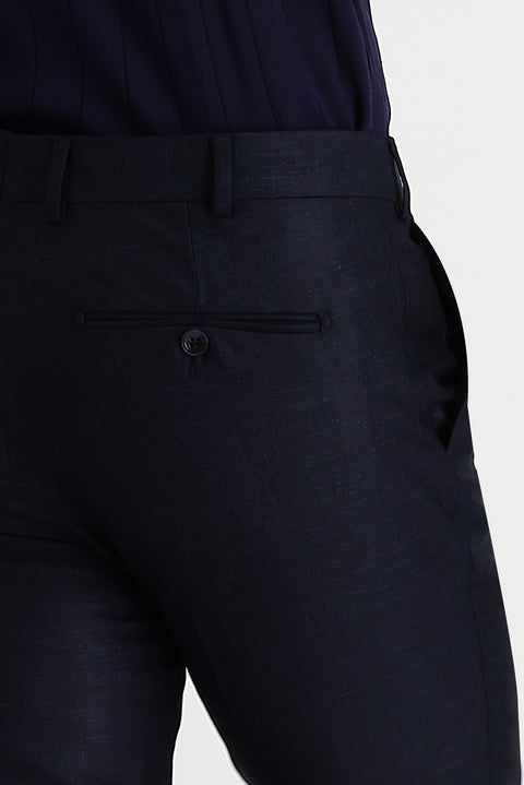 Koyu Lacivert 7 Drop Super Slim Fit Eksra Dar Kesim Desenli Likralı Klasik Kumaş Pantolon