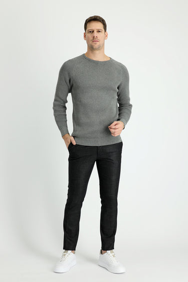  Koyu Antrasit Super Slim Fit Ekstra Dar Kesim Desenli Likralı Klasik Kumaş Pantolon