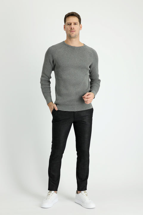 Koyu Antrasit 7 Drop Super Slim Fit Eksra Dar Kesim Desenli Likralı Klasik Kumaş Pantolon