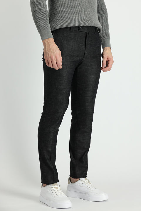 Koyu Antrasit 7 Drop Super Slim Fit Eksra Dar Kesim Desenli Likralı Klasik Kumaş Pantolon