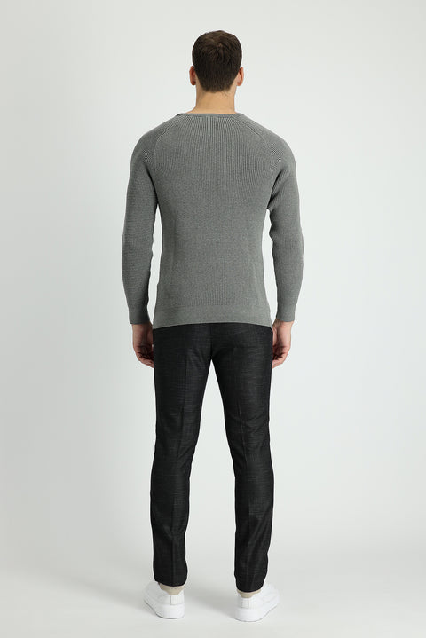 Koyu Antrasit 7 Drop Super Slim Fit Eksra Dar Kesim Desenli Likralı Klasik Kumaş Pantolon