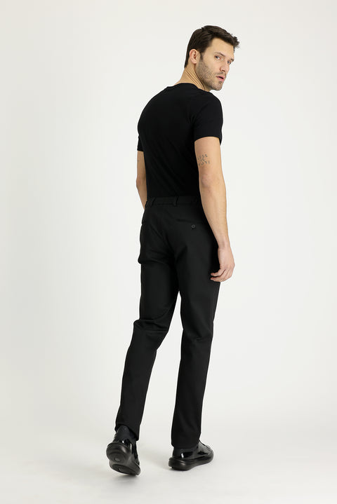 Siyah 7 Drop Slim Fit Dar Kesim Beli Lastikli İpli Desenli Likralı Kumaş Pantolon