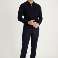 Dark Navy 4 Drop Relaxed Fit Lycra Classic Fabric Trousers