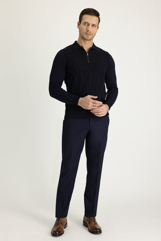  Koyu Lacivert 4 Drop Relaxed Fit Rahat Kesim Likralı Klasik Kumaş Pantolon