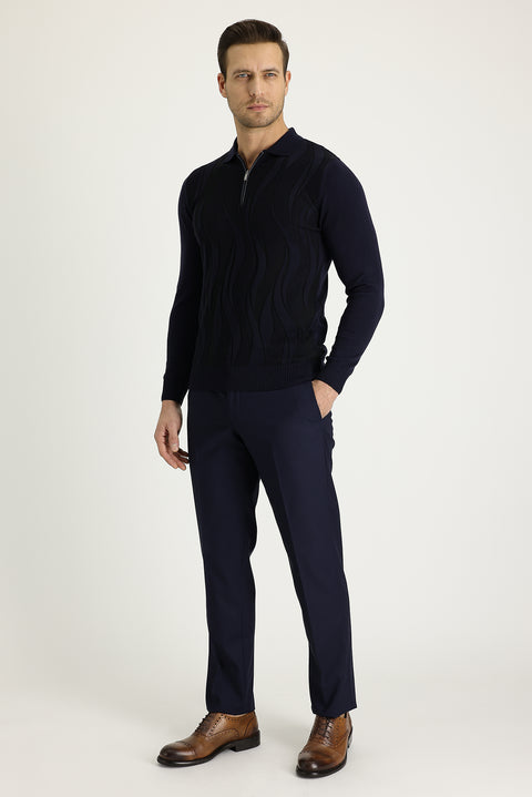 Koyu Lacivert 6 Drop Regular Fit Standart Kesim Likralı Klasik Kumaş Pantolon
