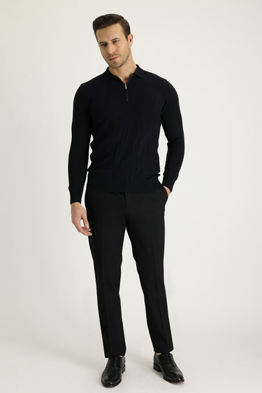 Siyah Regular Fit Likralı Klasik Kumaş Pantolon