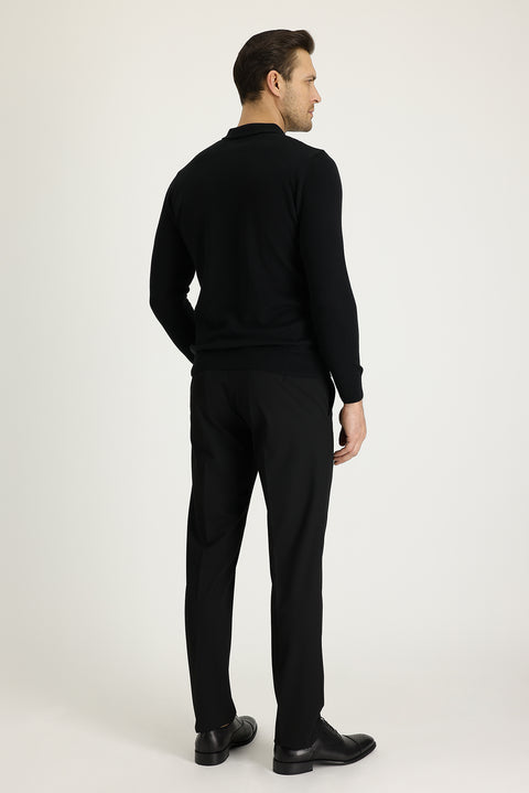 Siyah 4 Drop Relaxed Fit Rahat Kesim Likralı Klasik Kumaş Pantolon