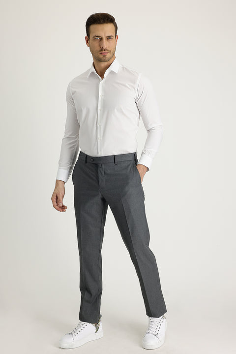 Orta Gri 7 Drop Slim Fit Dar Kesim Likralı Klasik Kumaş Pantolon