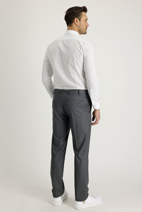 Orta Gri 7 Drop Slim Fit Dar Kesim Likralı Klasik Kumaş Pantolon