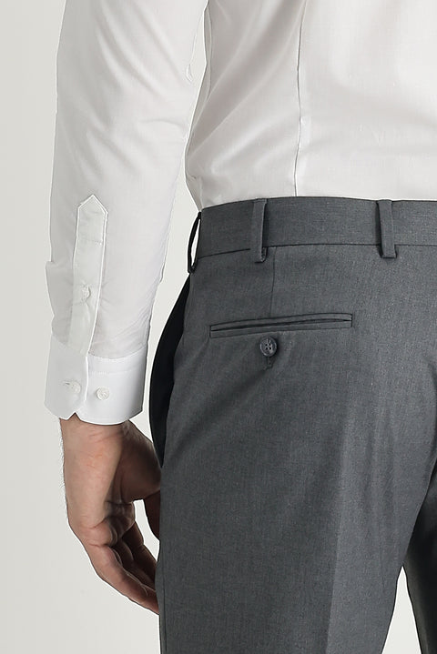 Orta Gri 7 Drop Slim Fit Dar Kesim Likralı Klasik Kumaş Pantolon