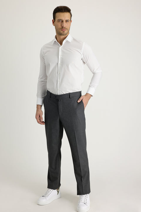 Orta Gri 4 Drop Relaxed Fit Rahat Kesim Likralı Klasik Kumaş Pantolon