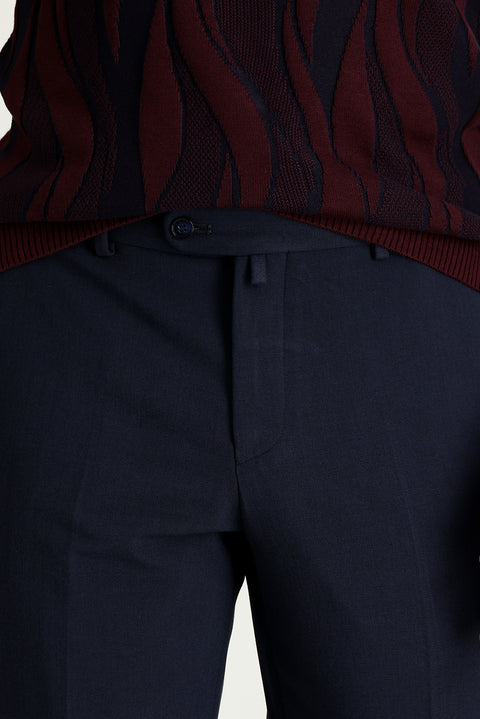 Dark Navy 6 Drop Regular Fit Standard Cut Lycra Classic Fabric Trousers