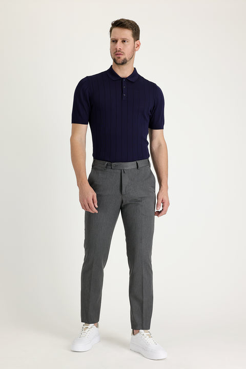 Açık Gri 6 Drop Regular Fit Standart Kesim Likralı Klasik Kumaş Pantolon
