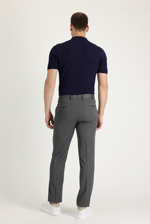 Açık Gri 6 Drop Regular Fit Standart Kesim Likralı Klasik Kumaş Pantolon