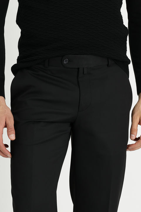 Black 4-Drop Relaxed Fit Casual Cut Classic Wool Fabric Trousers