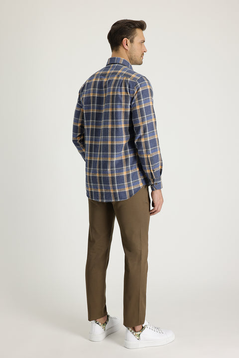 Orta Kahve 7 Drop Slim Fit Dar Kesim Pamuk Kanvas / Chino Pantolon