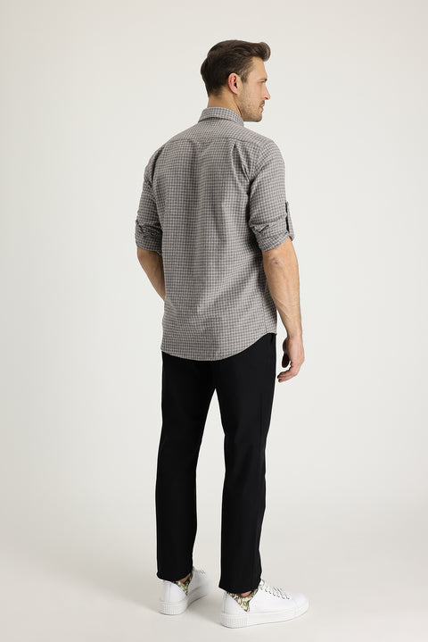 Siyah 7 Drop Slim Fit Dar Kesim Pamuk Kanvas / Chino Pantolon