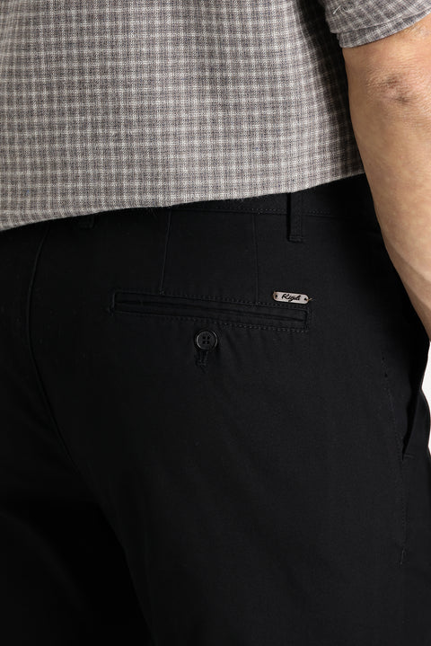 Siyah 7 Drop Slim Fit Dar Kesim Pamuk Kanvas / Chino Pantolon