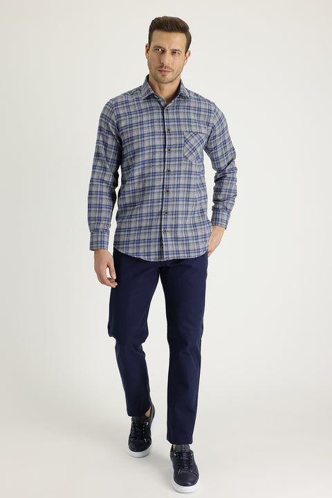 Koyu Lacivert Slim Fit Dar Kesim Pamuk Kanvas / Chino Pantolon