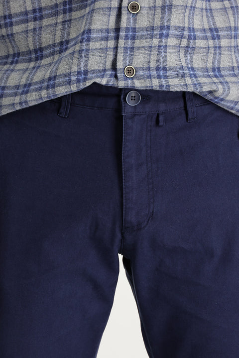 Dark Navy Regular Fit Standard Cut Cotton Canvas / Chino Trousers