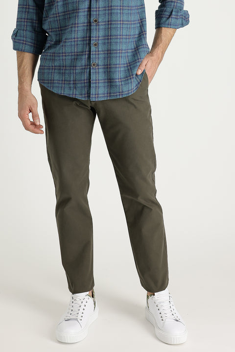 Asker Haki Slim Fit Dar Kesim Pamuk Kanvas / Chino Pantolon