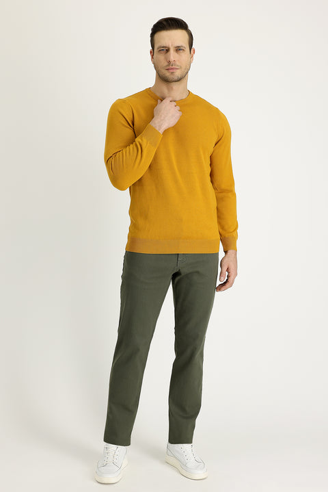 Light Khaki Regular Fit Standard Cut Stretchy Canvas / Chino Trousers