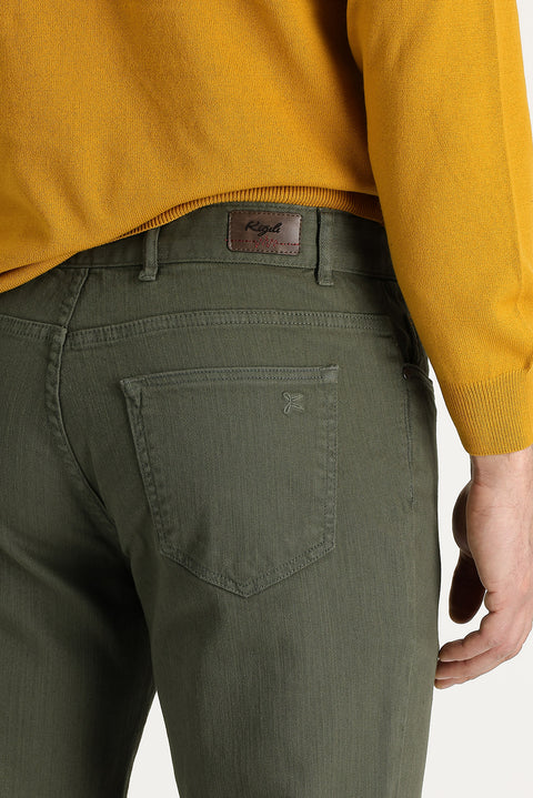 Light Khaki Regular Fit Standard Cut Stretchy Canvas / Chino Trousers