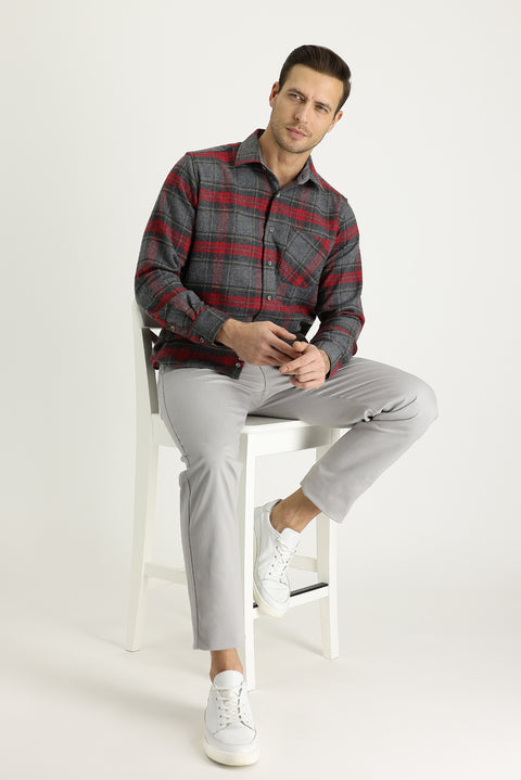Açık Gri Regular Fit Standart Kesim Likralı Kanvas / Chino Pantolon