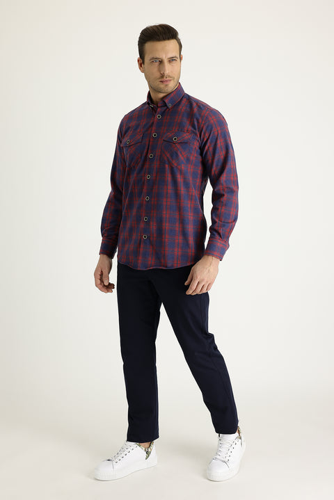 Koyu Lacivert Regular Fit Standart Kesim Likralı Kanvas / Chino Pantolon