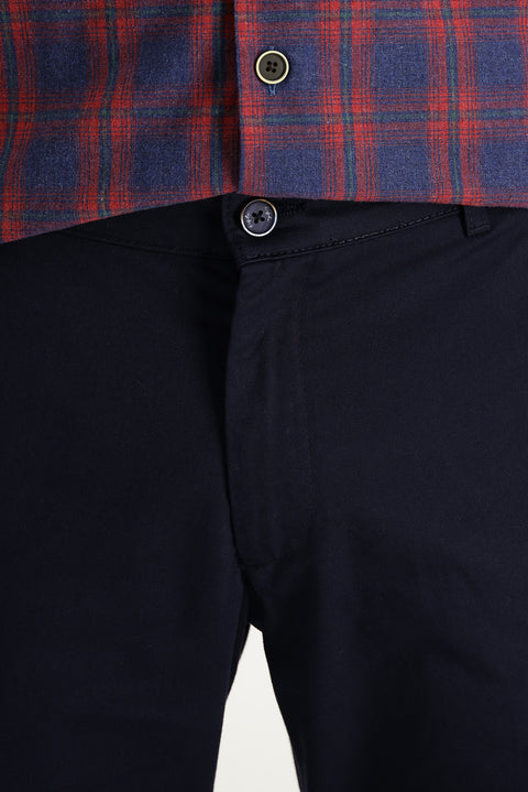 Koyu Lacivert Regular Fit Standart Kesim Likralı Kanvas / Chino Pantolon