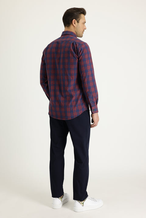 Koyu Lacivert Regular Fit Standart Kesim Likralı Kanvas / Chino Pantolon