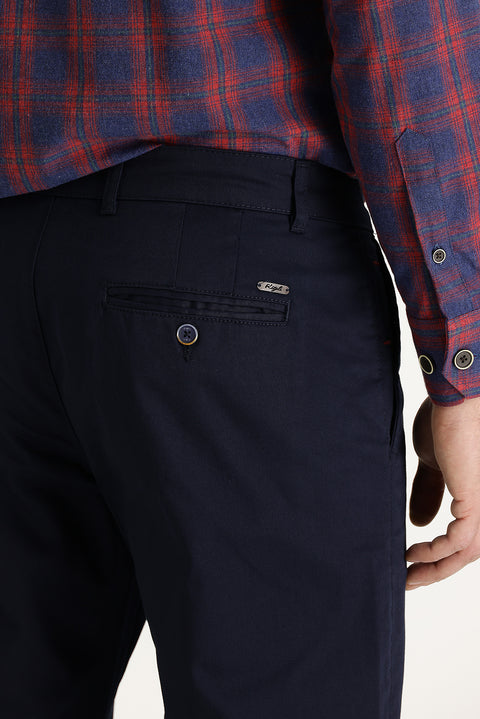 Koyu Lacivert Regular Fit Standart Kesim Likralı Kanvas / Chino Pantolon