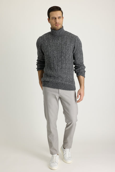Açık Gri Regular Fit Standart Kesim Likralı Kanvas / Chino Pantolon