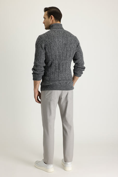 Açık Gri Regular Fit Standart Kesim Likralı Kanvas / Chino Pantolon