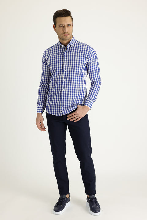 Orta Lacivert Relaxed Fit Rahat Kesim Likralı Kanvas / Chino Pantolon