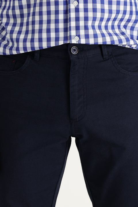 Orta Lacivert Regular Fit Standart Kesim Likralı Kanvas / Chino Pantolon