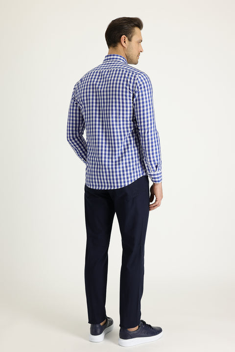 Orta Lacivert Relaxed Fit Rahat Kesim Likralı Kanvas / Chino Pantolon